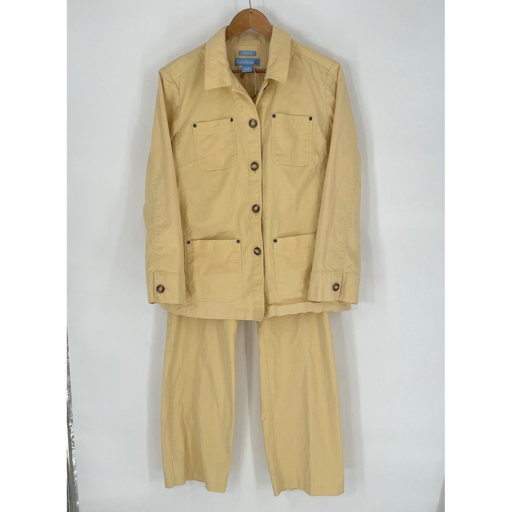 Evan Picone Womens Pant Suit‎  L/14 Chore Jacket Pants Yellow Cotton Blend